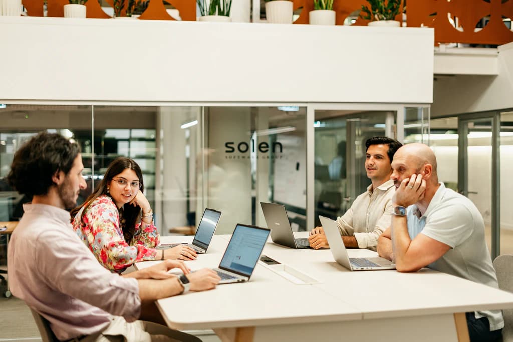 Solen Software Group team collaborating in the office